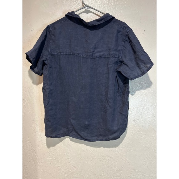 C&C California Womens 100% Linen Short Sleeve Button Down Shirt Navy Blue Large - Picture 3 of 4